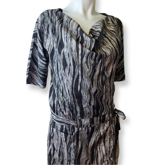 Walter Baker ‘Melanie’ Dress Abstract Tie Sash Pockets Black White Size M - Picture 3 of 5